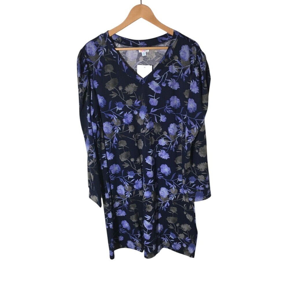 LuLaRoe Dress Women's Size 2XL Black Blue Floral Long Sleeve Midi Ava